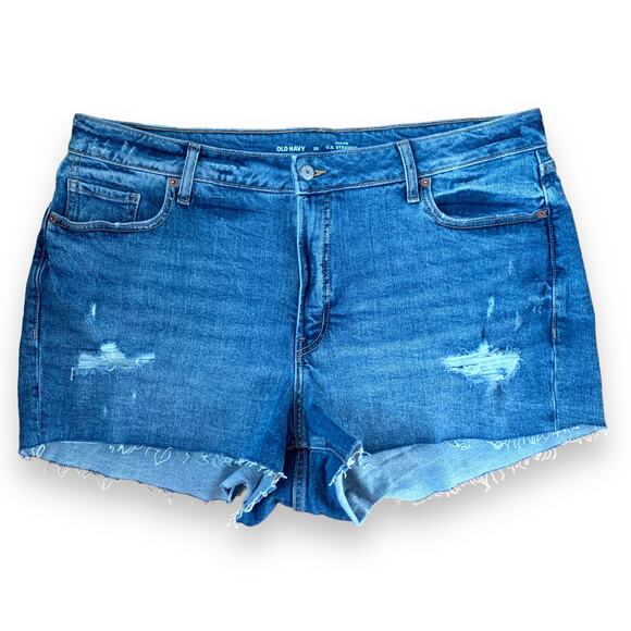 Old Navy women's plus size blue OG Straight raw hem denim jean shorts SZ 20 - Picture 1 of 6